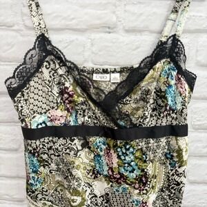 Cato Y2K Womens Cami Tank Top L Black Silky Floral Lace Babydoll  Fairy Feminine